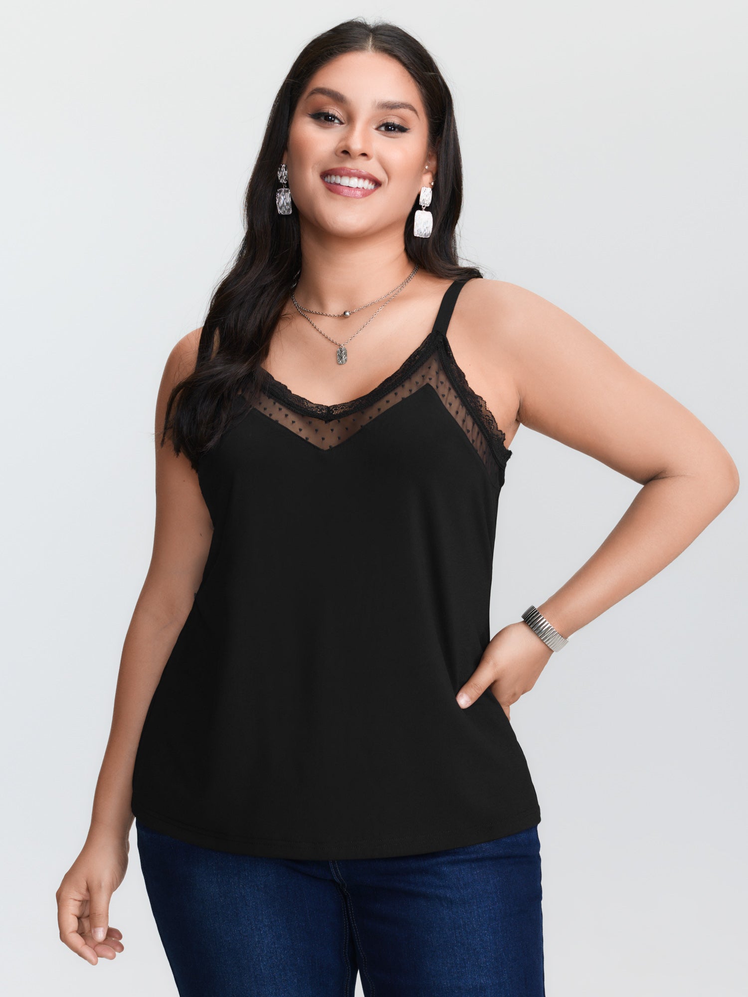 Cami Top Lace - Czarna dzianinowa koszulka na ramiączkach w